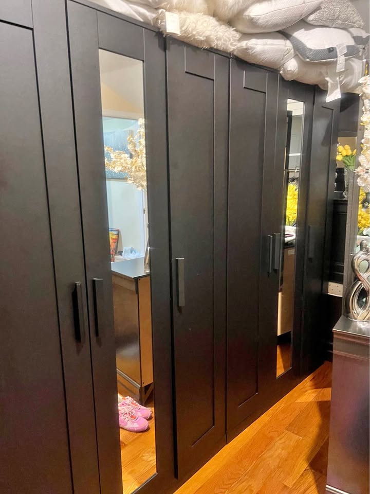 2 IKEA, black wardrobe